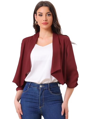 Image of Allegra K Summer Chiffon Bolero Shrug Blazer for Women's 3 /4 Ruched Sleeve Shawl Lapel Thin Lightweight Open Front Cardigans