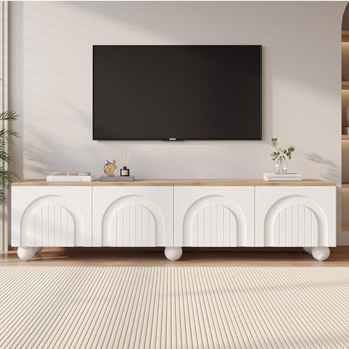 LULUWA Meuble TV avec 4 armoires 180 x 40 x 45 cm, support TV et meuble TV avec 6 pieds sphériques en métal, meuble bas et commode TV Convient pour les...