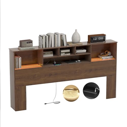 Apicizon King Size Headboard Only, King Bookcase Headboard with Charging Station for Bedroom...