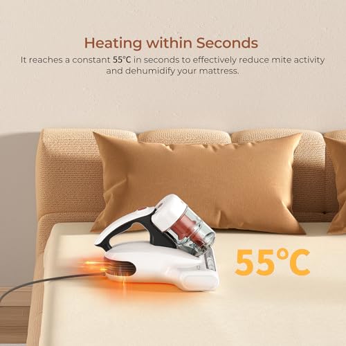JIGOO J200 Milbensauger für matratzen mit LED-Anzeige, 500W Milbenstaubsauger mit UV-Licht und Staubmilben-Sensor, Ultraschall, Für Allergiker, entfernt 99,9% Allergene von Betten, Sofas, Tierhaare
