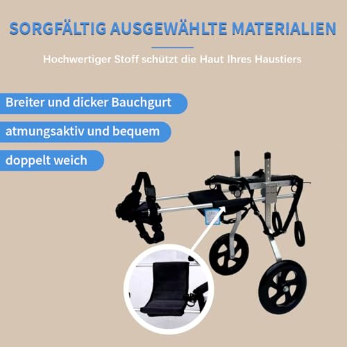 Aluminium-Rollstuhl für große Hunde, Rollstuhl für große Haustiere, 2 verstellbare Hinterbeine, Hundeverschieber für Hinterbeine, geeignet für 30-50 cm Hinterbeine, 20 bis 30 kg Hunde(XL)