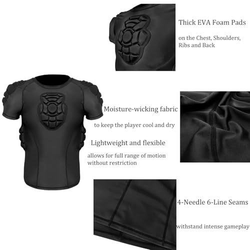 Padded Compression Shirts with Chest, Rib, Shoulder & Back Pads, Impact Protection Shirt for Football, Hockey, Lacrosse4