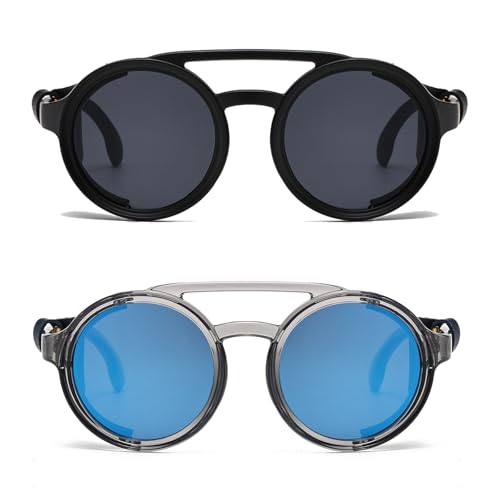 Classic Steampunk Style Round Vintage Sunglasses Retro Eyewear Women Men With Leather Side Glasses4