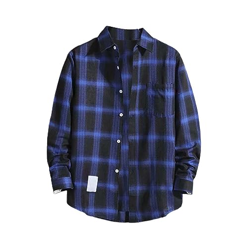 Camicia a quadri da uomo, stile rustico, casual, manica lunga, vestibilità regolare, cotone da taglialegna, con tasche abbottonate, super premium, facile da curare, per le vacanze, taglia piccola