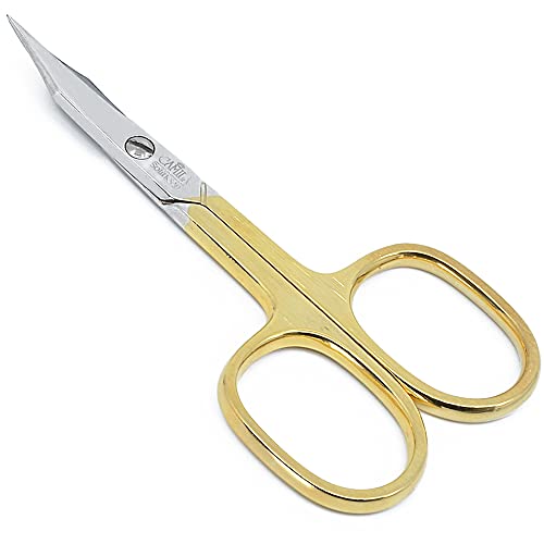 Camila Solingen CS03 Professional Nail Cuticle Scissors, Hypoallergenic Gold Plated Sharp Curved Manicure Pedicure Grooming for Finger and Toe Nail Care. Made of Stainless Steel in Solingen, Germany