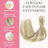 GOO GOO Tape in Extensions doczepiane naturalne włosy, 50 cm, 100 g, 40 szt., przedłużenie włosów, 17A/60A popielaty blond