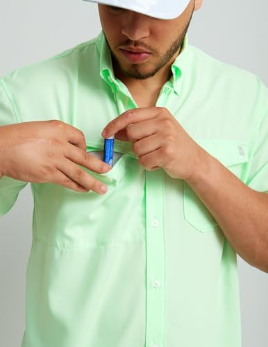 Image of HUK Men's Tide Point Kc Scott Original Artwork Short Sleeve Shirt, Fishing Button Down