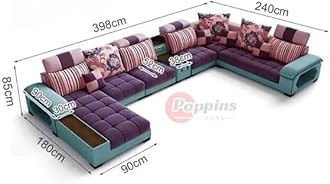 Poppins HOME Sofa set furniture new L shape modern simple furniture set design large sofa sectional combination sofa (Red)