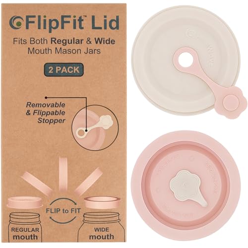 ORIGINAL CREATOR - FlipFit Silicone Mason Jar Lids with Straw Hole Drinking Lids - Dual-Fit Regular & Wide Mouth Canning Jars (Kerr Ball Mainstays) - 100% Pure Silicone (No Fillers) & Plastic-free