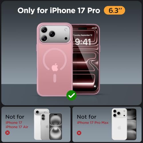 Image of miracase Magnetic for iPhone 17 Pro Hard Shell Case 6.3 inch with Screen Protector, [Compatible with MagSafe] Military-Grade Protection, Anti-Fingerprint, Slim Thin Phone Case for 17 Pro Cover, Pink