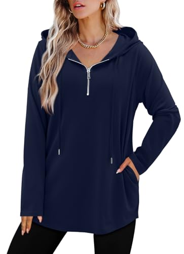BETTE BOUTIK Womens Quarter Zip Tunic Hoodies Pullover Long Hooded Sweatshirts S-3XL