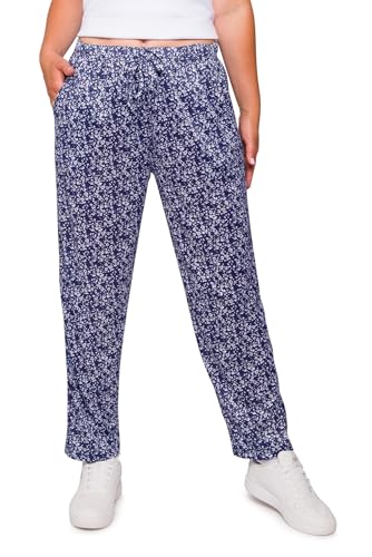 Kendindza Damen Sommerhose Damen leicht und luftig Sommer Hose Lang Leicht Freizeithose Blumen locker Baumwolle 06-H25 B...