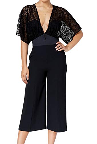 XOXO Womens Juniors Lace V-Neck Jumpsuit Black S