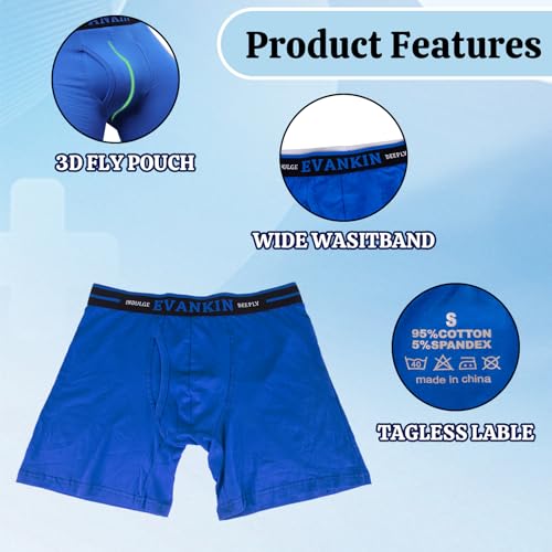 Evankin Mens Boxer Brief Long Leg Soft Comfortable Cotton Underwear with Fly Pouch Breathable Seamless Shorts Multipack3