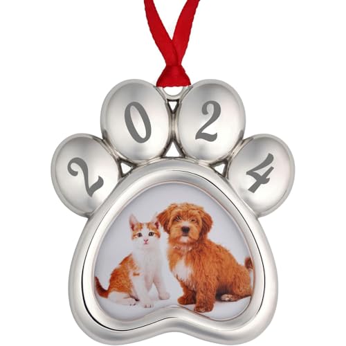 2024 Puppy First Christmas Ornaments for Tree – Cat or Dog Paw Print Photo Frame Ornament for Pet Lovers – Dog Memory Gifts – Cat Lover Present – Pet Rememberance Ornament Gift for Loss