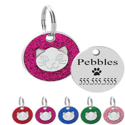 VRWUSA Custom Engraved stainless steel cat face Cat Personalized pet ID tag - Paw print STyle 090