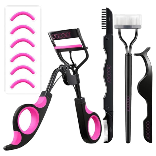 Docolor Wimpernzange Set 4 in 1 Eyelash Curler Mit Kamm für Alle Augenformen Mit Extra Wimpernkamm Pinzette und 6 Ersatzpads