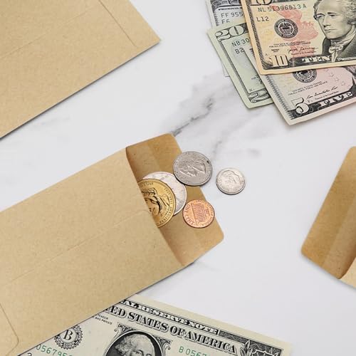VANRA Pacote de envelopes de moedas Kraft com 150 peças, envelopes de peças pequenas, pacotes de sem