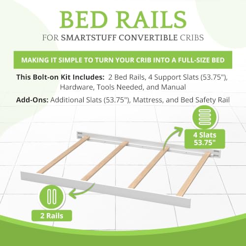 Image of CC KITS Full-Size Conversion Kit Bed Rails for SmartStuff Convertible Cribs by Universal Furniture - Solid Wood Rail - Toddler and Adult Bed Rail for Full-Size Beds - Nursery Furniture (White)