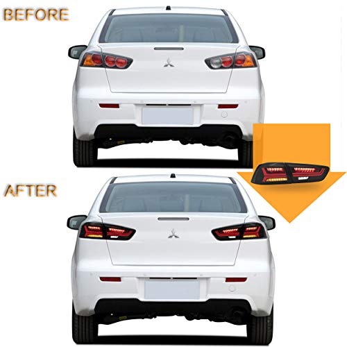 Vland Tail Lights Assembly Fit For Mitsubishi Lancer & Evo X 2008-2020(Not For Sportbacks/Fortis/Io), Rear Lamp With Drl, Back Light W/Fog Lights & Sequential Turn Signal, Smoked #TOP4