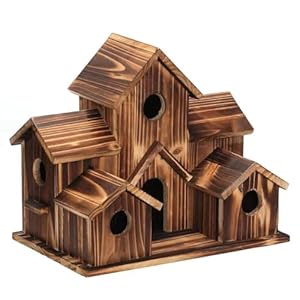 Wooden Bird Houses Rustic Villa Style Birdhouse with 6 Entries Birds Nesting Box House Garden Decoration for Yard