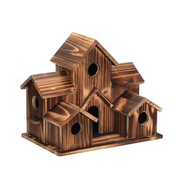 Wooden Bird Houses Rustic Villa Style Birdhouse with 6 Entries Birds Nesting Box House Garden Decoration for Yard