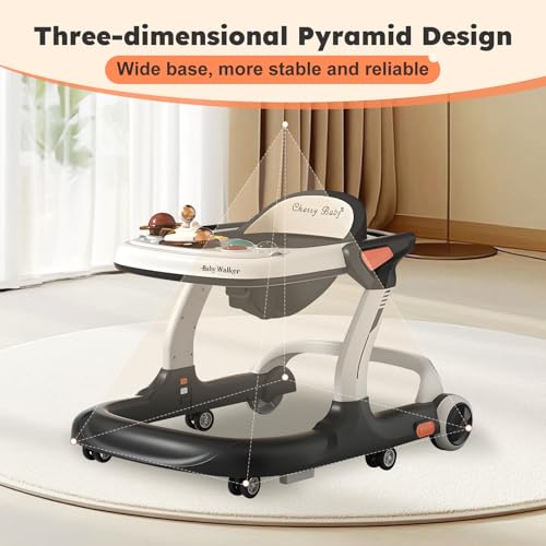 Image of Baby Walker,Music & Lights Baby Walker with Wheels,9 Adjustable Heights Baby Activity Center,Baby Walkers with Foot Pads for Boys Girls Babies,Anti-Fall Bouncer Combo