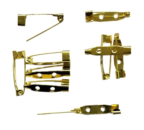 Image of Beads & Craft: Hair Pin /Brooch Pin Gold Finish Back Base with 2 Holes Metal Connectors Clasps Hoops Jewellery Findings Accessories (Pack of (2.5cm, 50)
