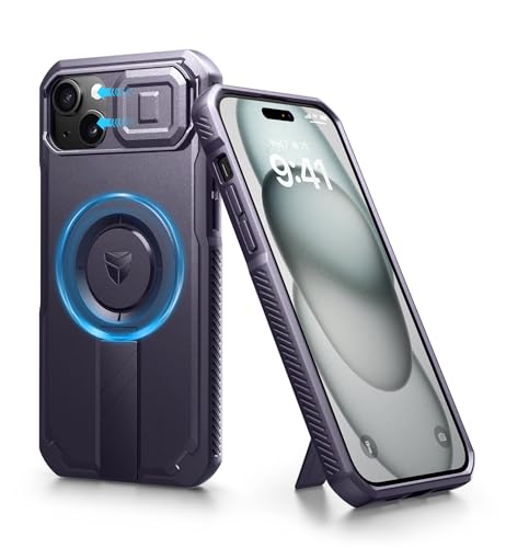 Dexnor iPhone 15 Plus/14 Plus �p �P�[�X - �X���C�h���J�����J�o�[�������\�L�b�N�X�^���h�t�� �}�O�l�b�g���ϏՌ� �w�r�[�f���[�e�B �v���e�N�e�B�u�J�o�[ - �p�[�v��