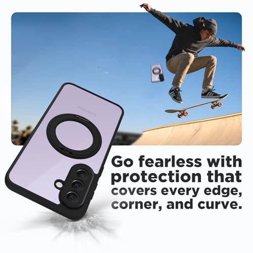 Image of RIGGEAR Shockproof Sleek Hybrid Armor 360 Rotating Magnetic Ring Stand Back Cover Case Compatible with MagSafe Accessories for Samsung Galaxy A37 5G (Clear PC + Black TPU Bumper)