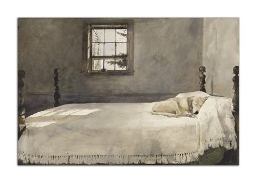 YENFEM56 Master Bedroom by Andrew Wyeth Poster Dog Resting on Bed Scene Painting Print Canvas Poster Wall Art Room Aesthetic Bedroom Decoration Painting (Unframed, (24x36inch(60x90cm)
