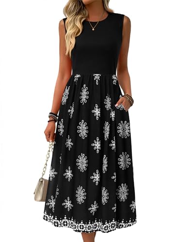 MCKOL Women Sleeveless Crewneck Ruched High Waisted Tank Long Sundress Wedding Guest Cocktail Boho Maxi Dress with Pockets4