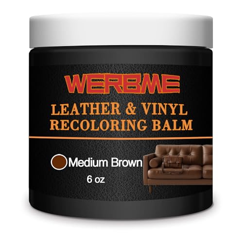 WERBME Leather Recoloring Balm - Leather & Vinyl Repair Balm for Furniture Couches Car Seats Auto Interior & Accessories Restores Faded Worn Scratched and Cracked Leather Surfaces (Medium Brown)