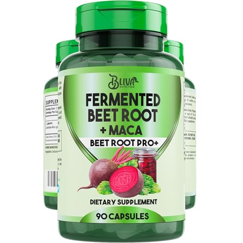 BLIVA Organic Fermented Beet Root with Maca Capsules - 1200mg - Beetroot Hight Potency Extract Powder Pills - Beets Supplements and Maca - Healthy Energy & Circulation Support Supplement - 90 Capsules