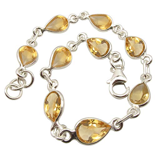 Image of 925 Pure Sterling Silver Drop Citrine November Birthstone Bracelet 8.3 inch