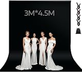 Croma Fondo Negra con 4 Abrazaderas, Plegable Telón de Fondo Fotográfico 4.5M X 3M Tela de Pantalla Negra Algodón Puro Muselina Fondo de Estudio Fotográfico para Fotografía Chroma Key