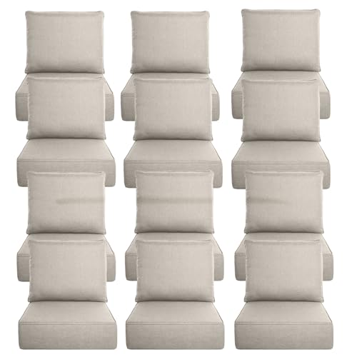 Image of Luxury 6 inch Thick Outdoor Cushion Set 12 - 22x24 Patio Furniture Cushions with 28D High-Density Foam, Water-Resistant & Fade-Resistant Fabric, Removable Covers for Patio Furniture Sofa Couch -Beige