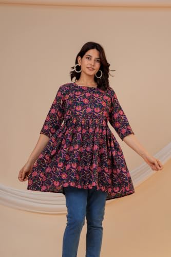 Image of THE Moon Star Women's Cotton Floral Printed Anarkali Maternity Feeding Kurti | Breastfeeding Dress for Mothers | Zipper Feeding Kurti, Nursing Kurti, Comfortable and Trendy Maternity Wear