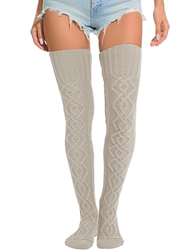 Image of Women's Thigh High Knitted Winter Boot Socks Vintage Extra Long Leg Warmer Over Knee High Stockings