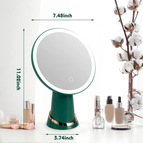 Naorwoy High Definition Makeup Mirror With Lights，7.7"High-Definition Mirror Surface， With 3 Color Setting Adjustable Led Vanity Desk Mirror。 90° Rotation Dimmable Rechargeable Make Up Mirror (Green) #TOP5