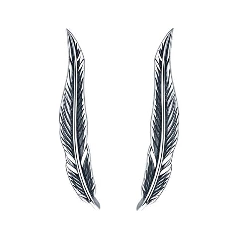 SLUYNZ 925 Sterling Silver Retro Feather Crawler Earrings for Women Teen Girls Climber Earrings Wrap Cover
