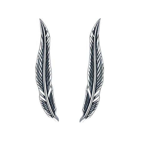 SLUYNZ 925 Sterling Silver Feather Crawler Earrings for Women Climber Earrings Cuff Earrings Wrap