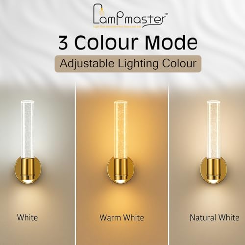 Image of Lampmaster Luxury Crystal Bubble Wall Light | Gold Finish LED Sconce with 3 Color Modes | Modern Up /Down Mount Wall Lamp for Interior Decoration, Living Room, Bedroom, Hall, Home Decor | Pack of 1