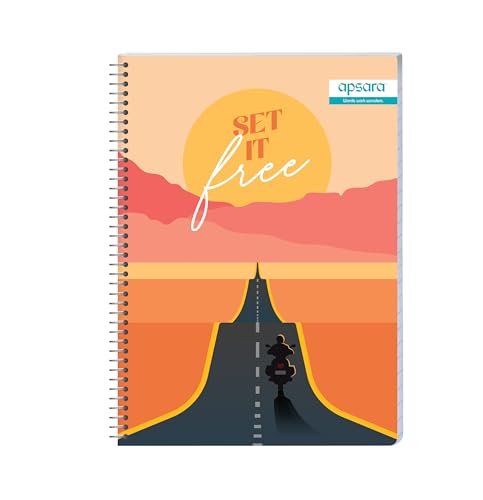 Image of Apsara 6 Subject Spiral Notebook, 302 Pages, Pack of 1, Single Line, 60 GSM - 29.7 cm x 21 cm, Soft Cover Notebook for School, College Students, Exam Preparation & Professionals, Design May Vary