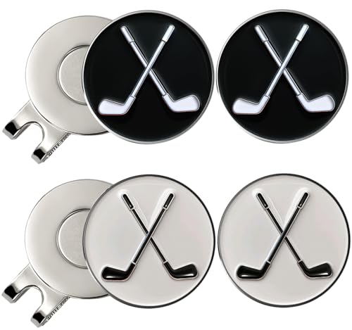 Adhere Golf Ball Markers Personlized Logo Enamel with A Strong Magnetic Hat Clips A Premium Golf Gifts for Golfer (Style L Golf Club 2pcs White+2pcs Black)