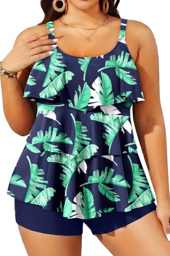 Yonique Women’s Plus Size Tankini with Shorts Two Piece Bathing Suit