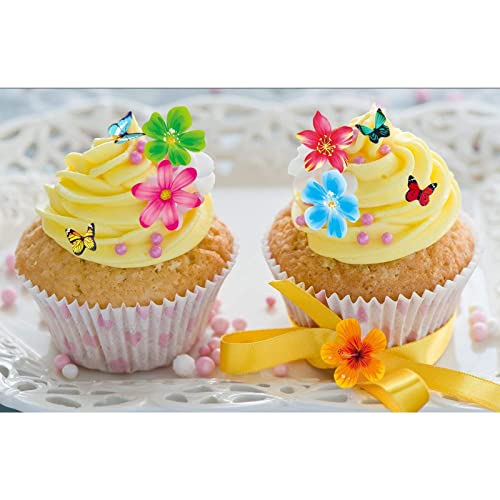Georld Set Of 80 Wafer Flowers Cupcake Toppers Mini Butterfly Wedding Cake Party Food Decoration Mixed Size & Colour #TOP1