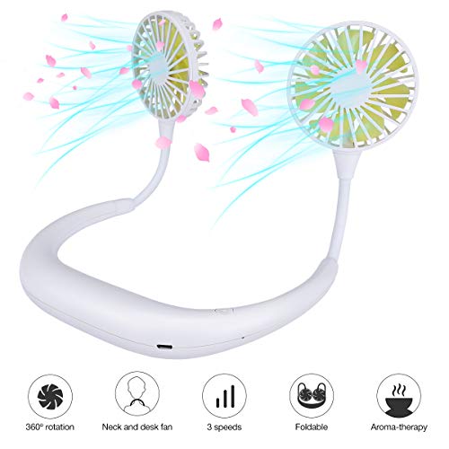 GIM Hanging Personal Portable Neck Fan - Hands-Free USB 3.5-9.5 hours Rechargeable Personal Wearable Neckband Fan with 3 Level Air Flow for Travel Outdoor Office Home Sports