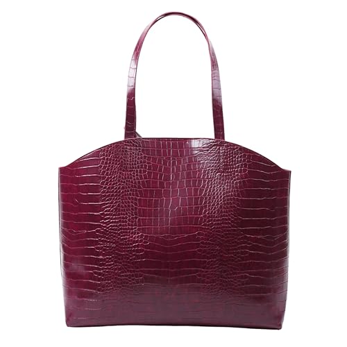 Tommy & Kate BRIELLE - Bolso de hombro con patrón de cocodrilo con bolsa desmontable, elegante y de gran capacidad para mujer, bolso de mano de piel sintética, burdeos, Large