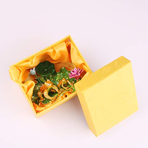 Xinkulas Enameled Frogs On Lotus Leaf Bejeweled Trinket Jewelry Box Animal Figurine Collectible 3.5 Inches (Golden Frogs) #TOP4